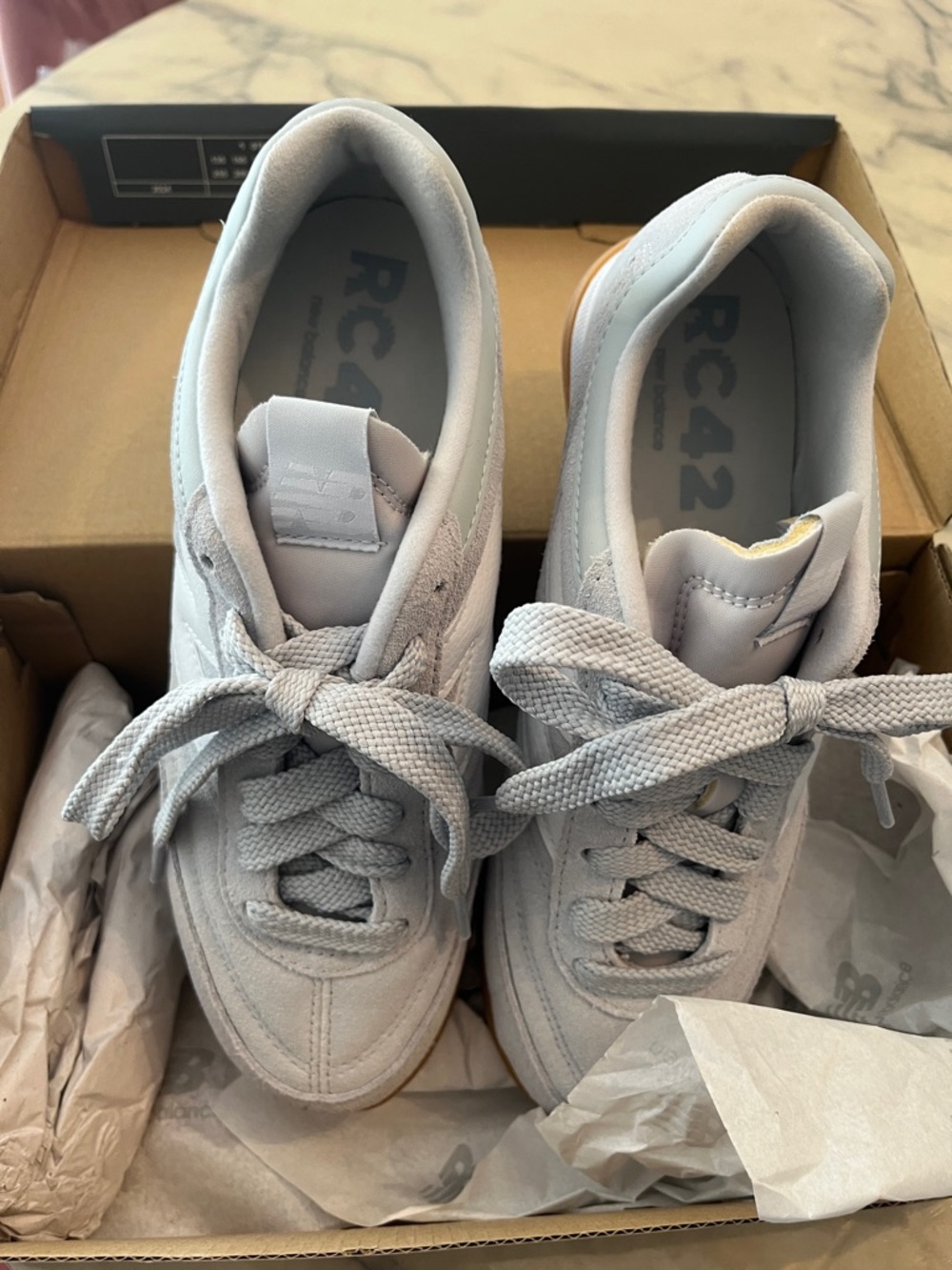 New Balance Light Blue Suede Sneakers with Gum Outsole - Picture 6 of 7